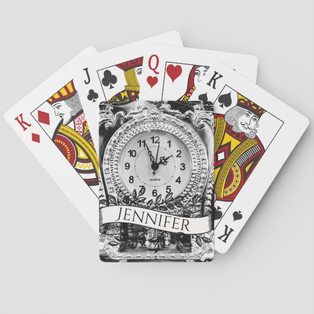Personalised Vintage Silver Clock Gothic Playing Cards (Back)