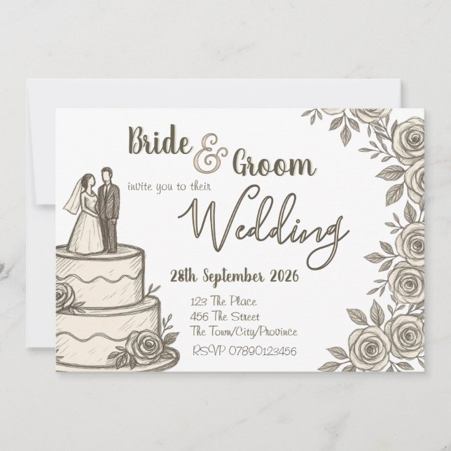 Personalised Vintage Sketch Elegant Calligraphy   Invitation (Front)