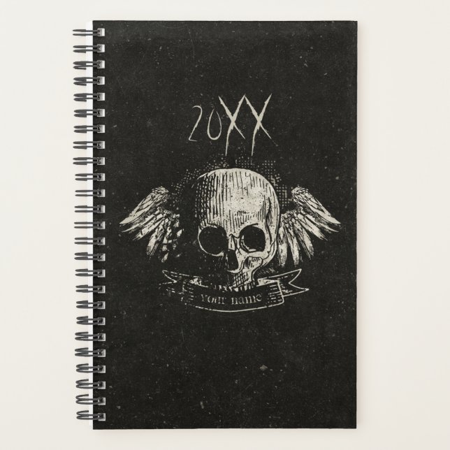 Personalised Vintage Skull with Wings Small 2024 Planner (Front)