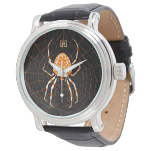 Personalised Vintage Spider Black and Orange Watch