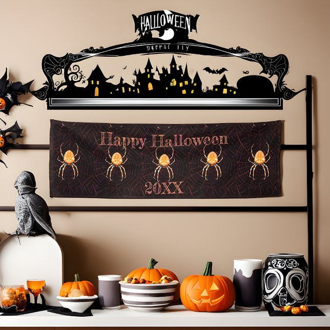 Personalised Vintage Spider Black Orange Halloween Banner (Creator Uploaded)