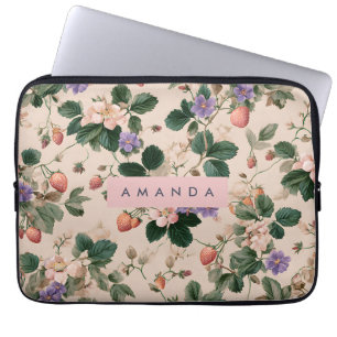 Personalised Vintage Strawberry Botanical Floral Laptop Sleeve