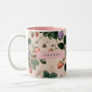 Personalised Vintage Strawberry Botanical Floral Two-Tone Coffee Mug