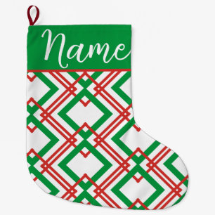 Personalised Vintage striped red and green Large C Large Christmas Stocking