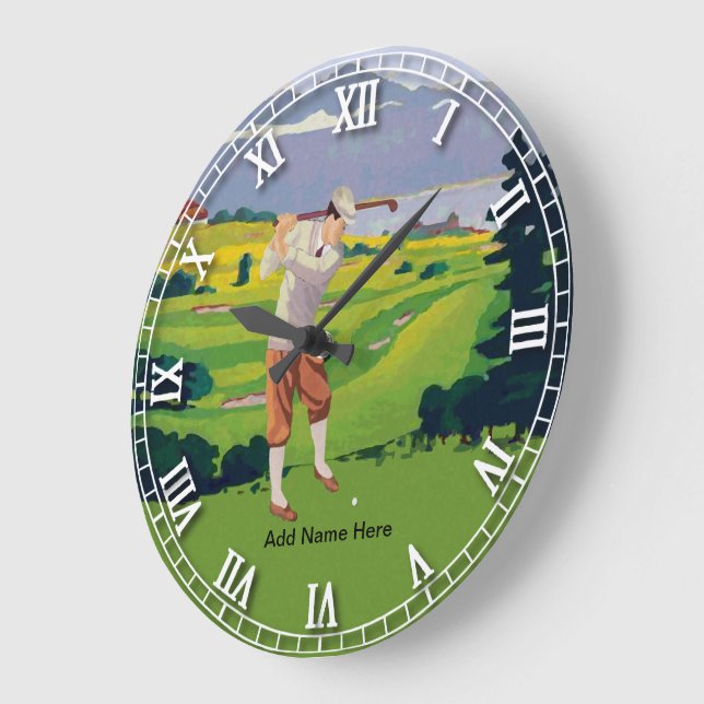 Personalised Vintage Style Highlands Golfing Scene Large Clock (Angle)