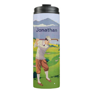 Personalised Vintage Style Highlands Golfing Scene Thermal Tumbler