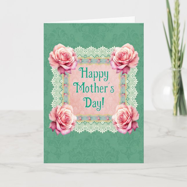 Personalised Vintage Style Pine Green Mothers Day Card (Front)