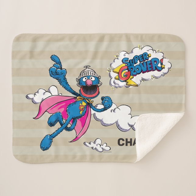 Personalised Vintage Super Grover Sherpa Blanket (Front (Horizontal))