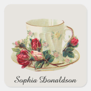 Personalised Vintage Teacup and Roses Sticker