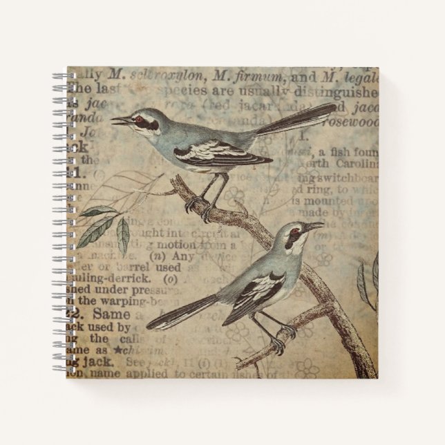 Personalised Vintage Teal Bird Dictionary  Noteboo Notebook (Front)
