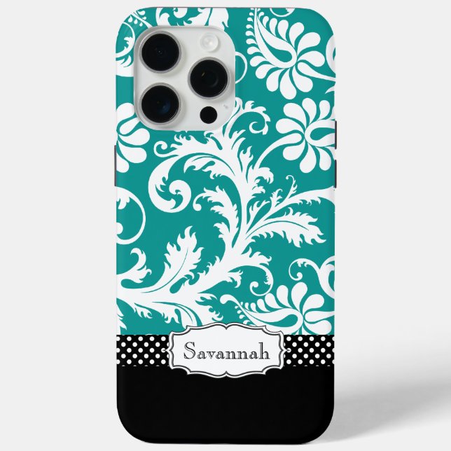 Personalised Vintage Teal Damask Case-Mate iPhone Case (Back)