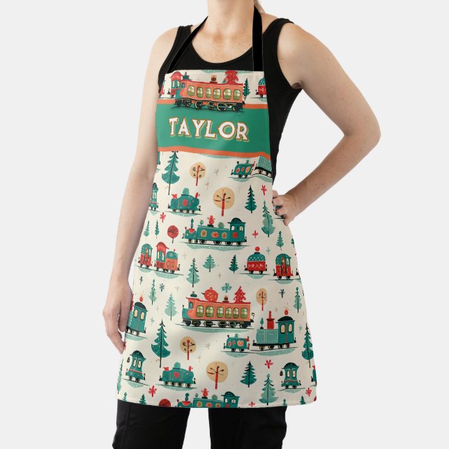 Personalised Vintage Train Christmas Apron (Insitu)