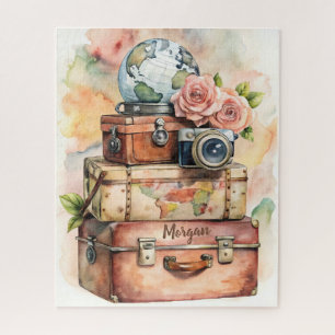 Personalised Vintage Travel Illustration Jigsaw Puzzle