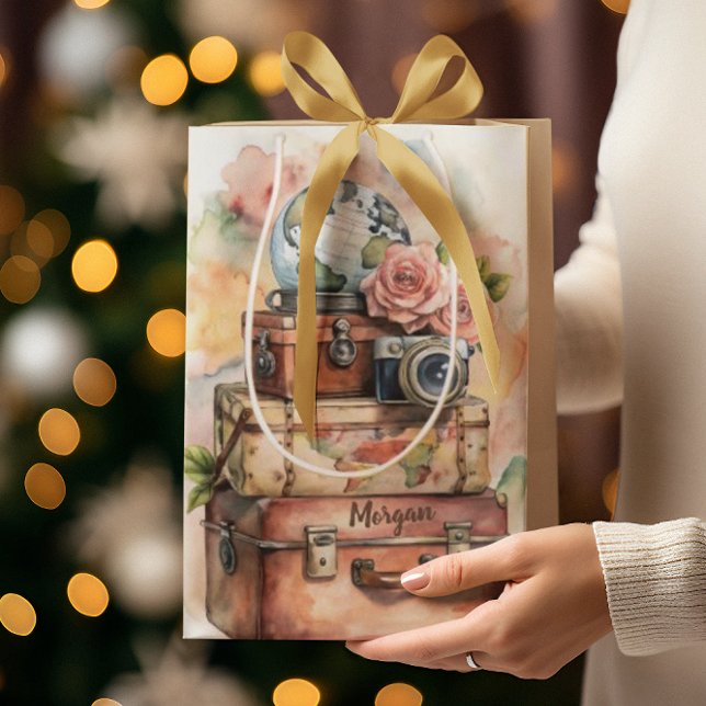 Personalised Vintage Travel Illustration Medium Gift Bag (Creator Uploaded)