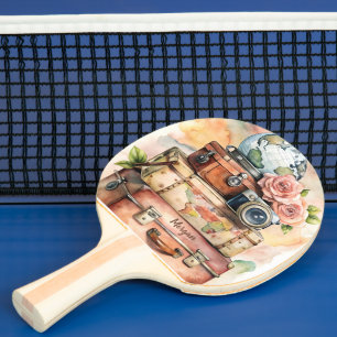 Personalised Vintage Travel Illustration Ping Pong Paddle