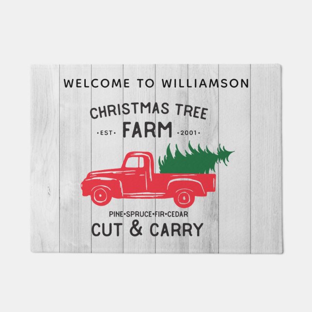 Personalised Vintage Truck Christmas Welcome Mat (Front)
