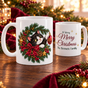 Personalised Vintage Tuxedo Cat Christmas Mug