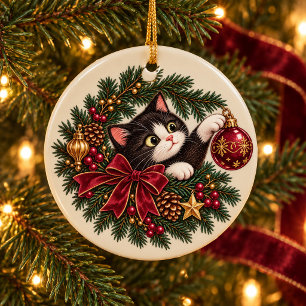 Personalised Vintage Tuxedo Cat Christmas Ornament