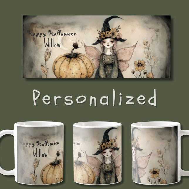 Personalised Vintage Whimsical Halloween Witch,   Coffee Mug (Creator Uploaded)