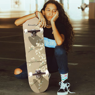Personalised Vintage White Flowers Skateboard