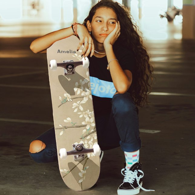Personalised Vintage White Flowers Skateboard (Creator Uploaded)