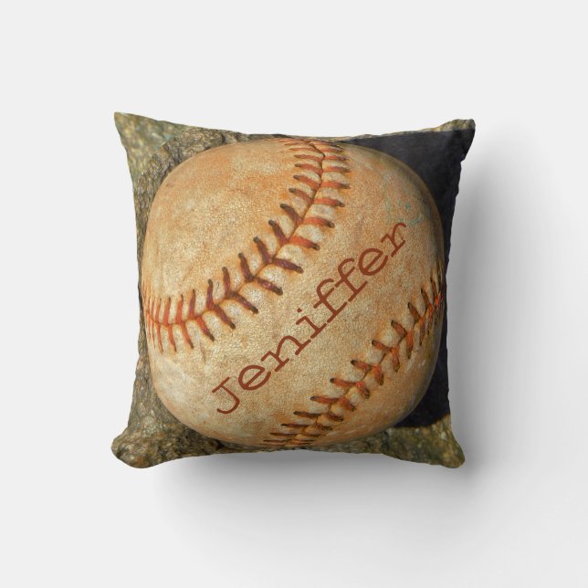 Personalised vintage White softball red stitching Cushion (Front)