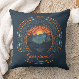 Personalised Vintage Wilderness Sunset Dot Mandala Cushion
