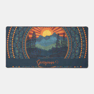 Personalised Vintage Wilderness Sunset Dot Mandala Desk Mat