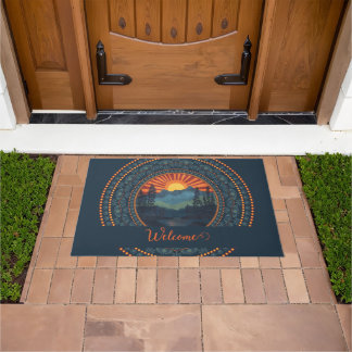 Personalised Vintage Wilderness Sunset Dot Mandala Doormat