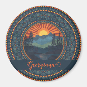 Personalised Vintage Wilderness Sunset Dot Mandala Magnet