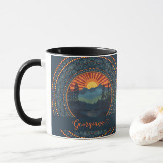 Personalised Vintage Wilderness Sunset Dot Mandala Mug