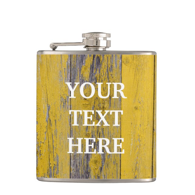 Personalised Vintage Wooden Background Hip Flask (Front)