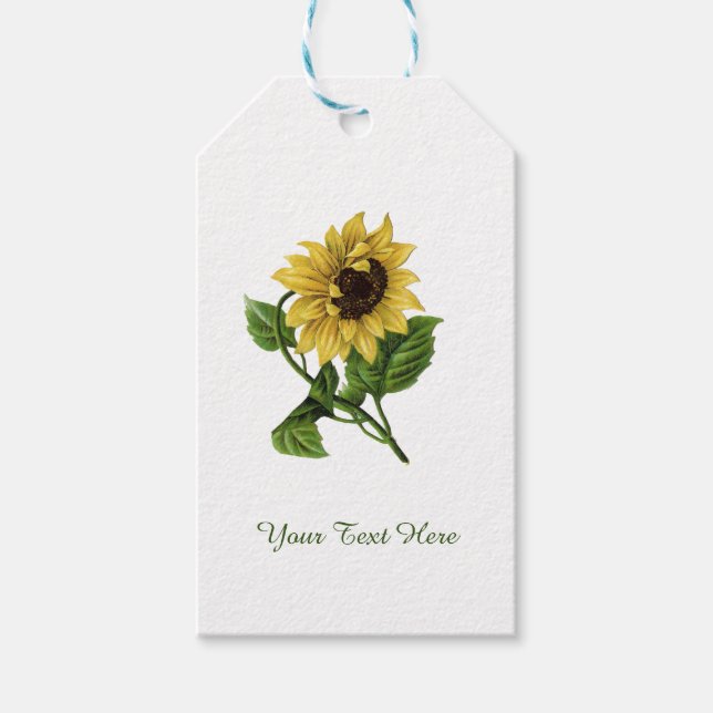 Personalised Vintage Yellow Sunflower Gift Tags (Front)
