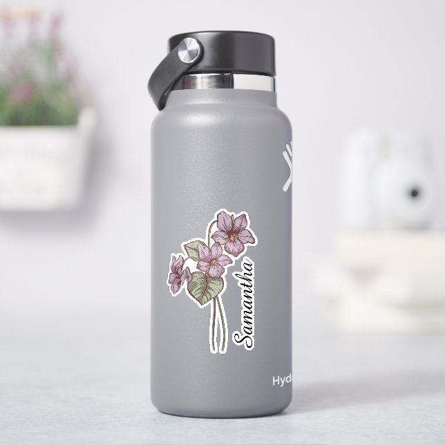 Personalised Violet Floral Name Custom Botanical  (HydroFlask)
