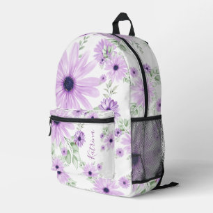 Personalised  Violet Green, Watercolor Flowers Printed Backpack
