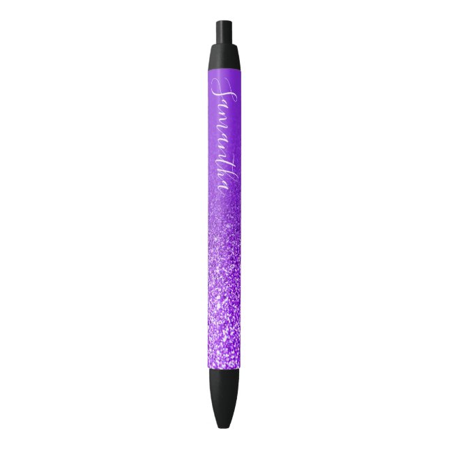 Personalised Violet Purple Ombre Glitter Black Ink Pen (Front Vertical)