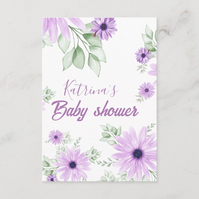 Personalised Violet Watercolor Flowers Baby Shower Enclosure Card (Front)