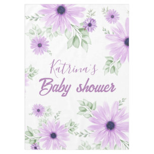 Personalised Violet Watercolor Flowers Baby Shower Tablecloth