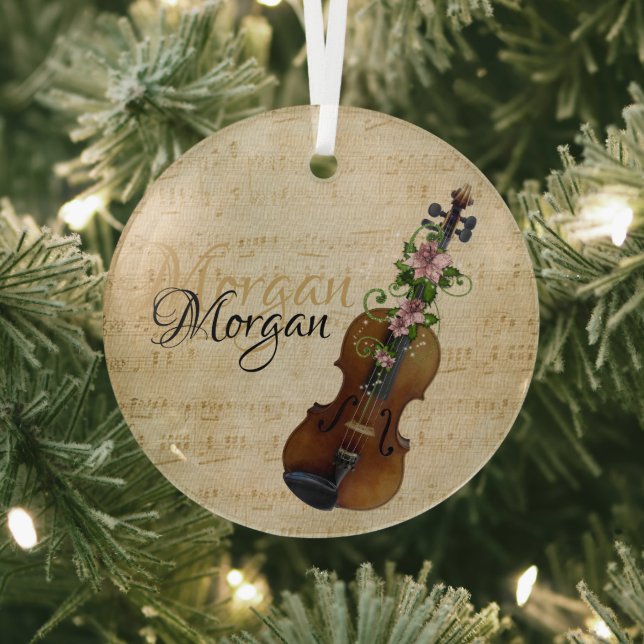 Personalised Violin Christmas Glass Tree Decoration (Insitu)