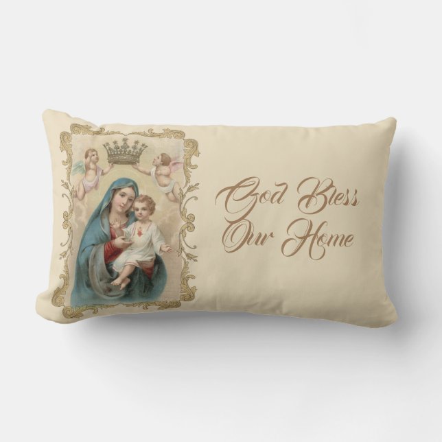 Personalised Virgin Mary Baby Jesus Gold Decor Lumbar Cushion (Front)