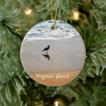 Personalised Virginia Beach ~ Seagull, Sand, Ocean Ceramic Tree Decoration<br><div class="desc">This Virginia Beach ornament features a seagull and it's reflection enjoying the ocean and sandy beach.  It can be personalised with a name,  date or any text that you wish. 
 Reflecting Seagull ~ Photograph by Michelle Istanish</div>