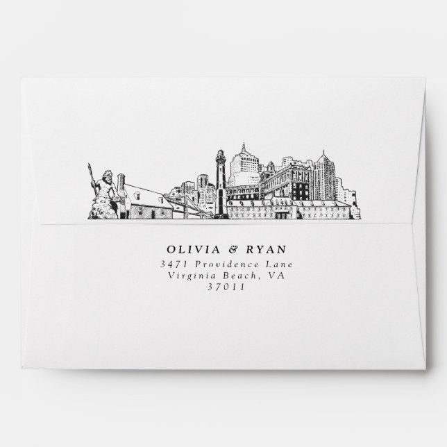 Personalised Virginia Beach Sketch Envelope (Back (Top Flap))