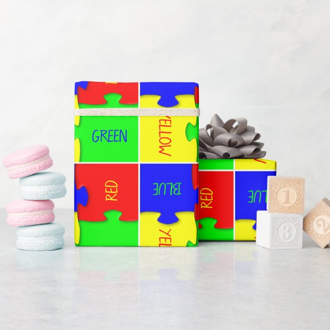 Personalised Vivid Coloured Jigsaw Puzzle Pieces  Wrapping Paper (Baby Shower)