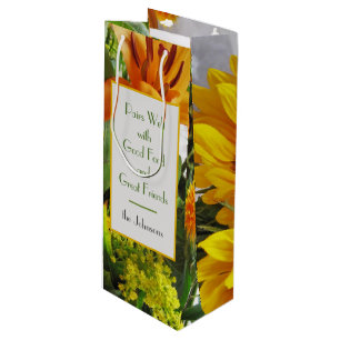 Personalised Vivid Sunflower Print Wine Gift Bag