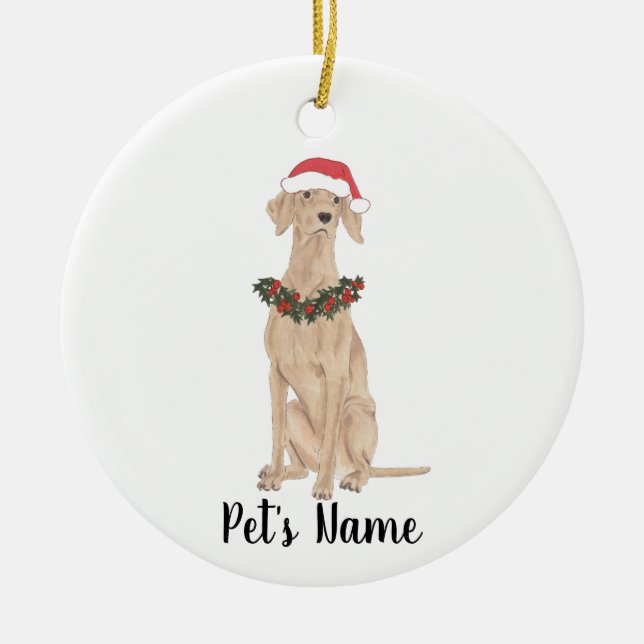Personalised Vizsla Ceramic Tree Decoration (Front)