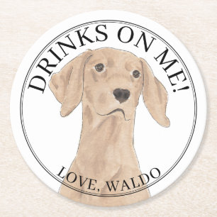 Personalised Vizsla Dog Wedding Round Paper Coaster
