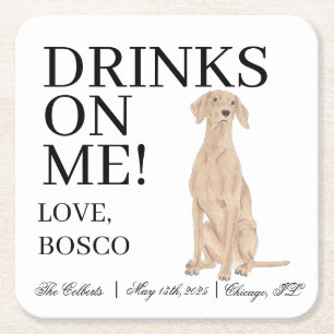 Personalised Vizsla Wedding Square Paper Coaster