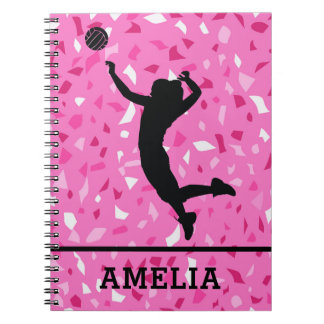 Personalised Volleyball And Pink Terrazzo Pattern Notebook
