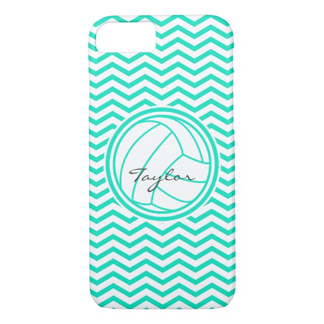 Personalised Volleyball; Aqua Green Chevron Case-Mate iPhone Case (Back)