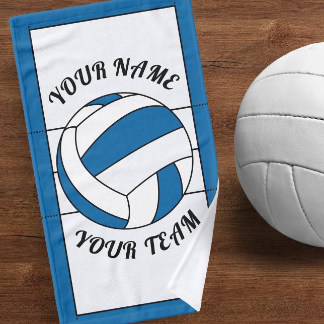 Personalised Volleyball Ball Blue & White Sports Hand Towel (Creator Uploaded)